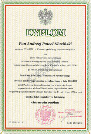Dyplom dla Andrzej Kluciński